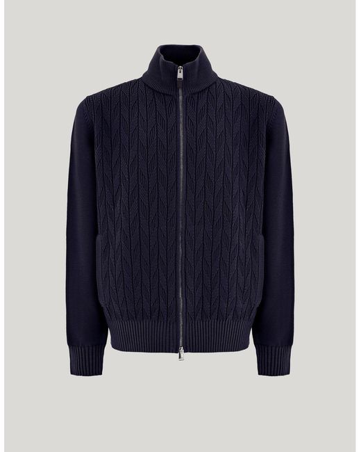 Canali Blue Macro-Structured Wool Zippered Cardigan for men