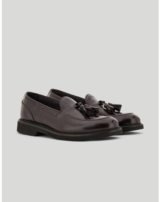 Canali Red Dark Burgundy Calfskin Tassel Loafers for men