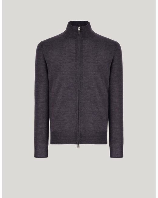 Canali Blue Travel Anthracite Melange Merino Wool Cardigan With Zip for men
