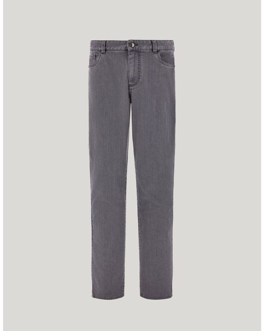 Canali Gray Levante Light Five Pocket Regular Fit Stretch Denim Pants for men