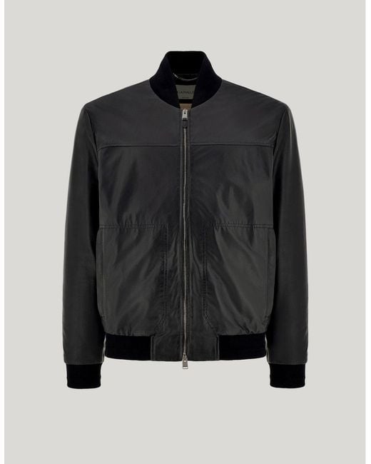 Canali Black Nappa Leather Bomber Jacket for men