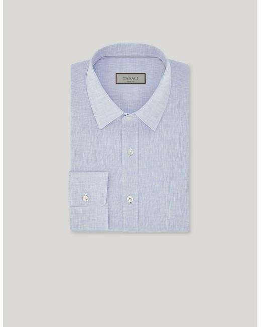Canali Blue Sky Regular-Fit Linen Shirt With Narrow Pointed Collar for men
