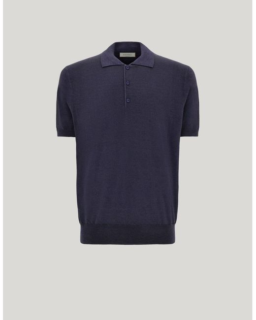 Canali Blue Nuvola Dark Garment-Dyed Silk And Wool Polo Shirt for men