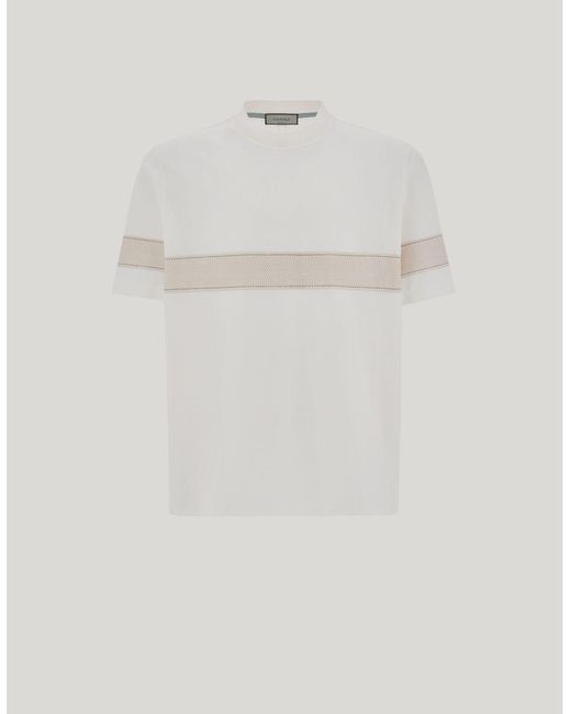 Canali White Short-Sleeved Cotton T-Shirt With Contrast Detail for men