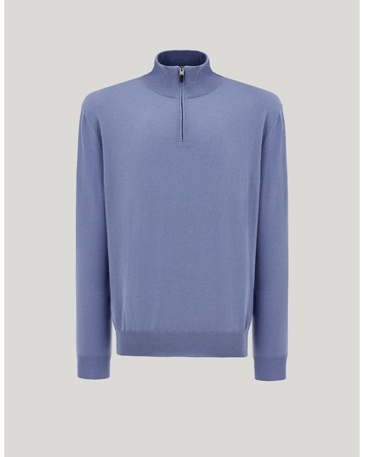 Canali Blue Air Force Cashmere Zippered Mock Neck Sweater for men