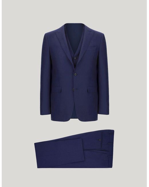 Canali Blue Wool Suit With Waistcoat for men