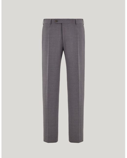 Canali Gray Stretch Wool High-Waisted Flat-Front Trousers for men
