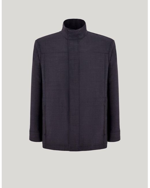 Canali Blue Wool Field Jacket With Raised Collar And Rain Protection Treatment for men