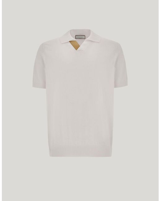 Canali White Cotton Modal Polo Shirt With Leather Details for men