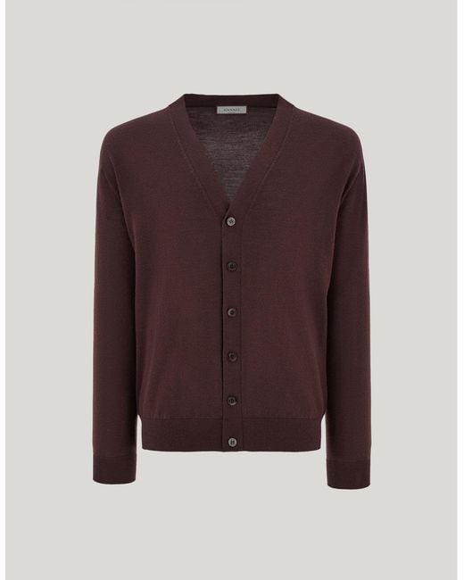 Canali Purple Nuvola Burgundy Seamless Merino Wool Cardigan for men