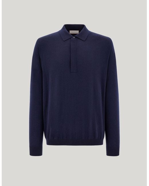 Canali Blue Nuvola Seamless Dark Extra-Fine Merino Wool Polo Shirt for men