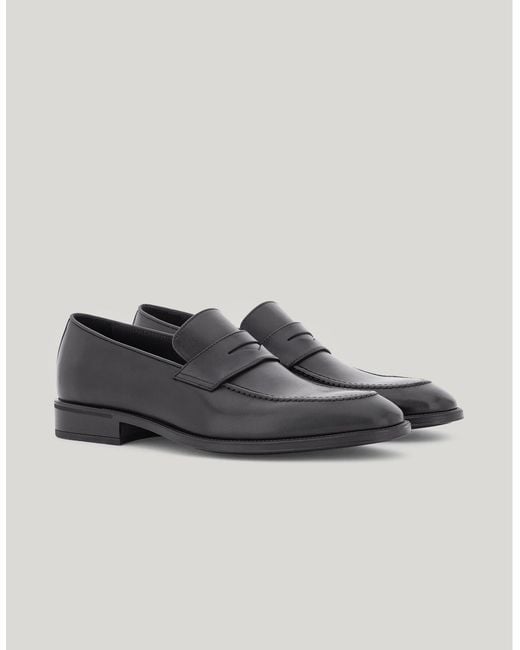 Canali Black Calfskin Penny Loafers for men