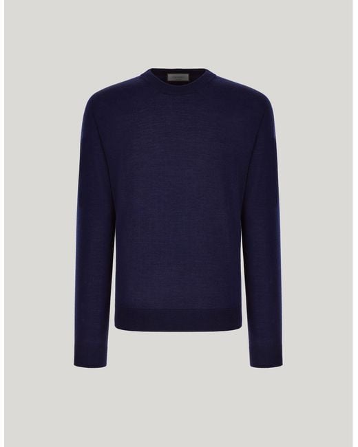 Canali Blue Nuvola Extra-Fine Merino Wool Seamless Crew Neck for men