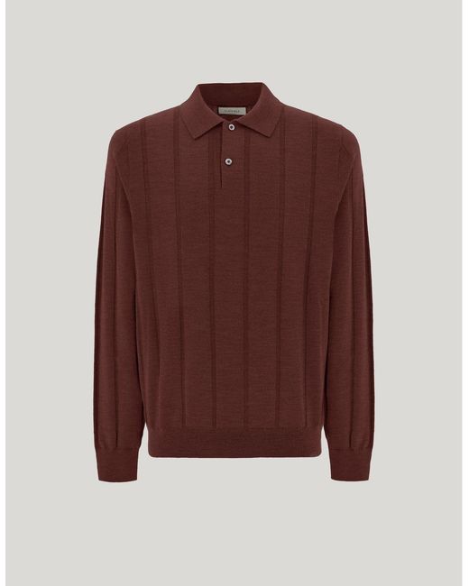 Canali Brown Burgundy Extra-Fine Merino Wool Regular-Fit Polo Shirt for men