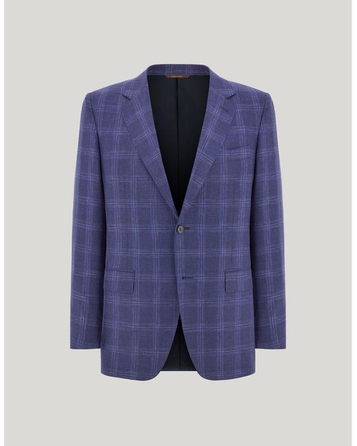 Canali Blue And Light Wool And Cashmere Regular-Fit Jacket With Overcheck Motif for men