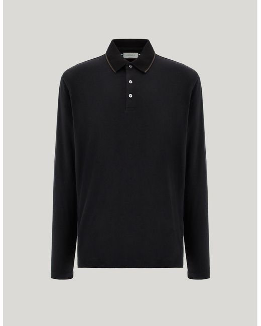 Canali Black Cotton And Cashmere T-Shirt With Contrasting Edging for men