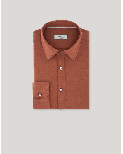 Canali Brown Brick-Colored Cotton Jersey And Lyocell Regular-Fit Shirt for men