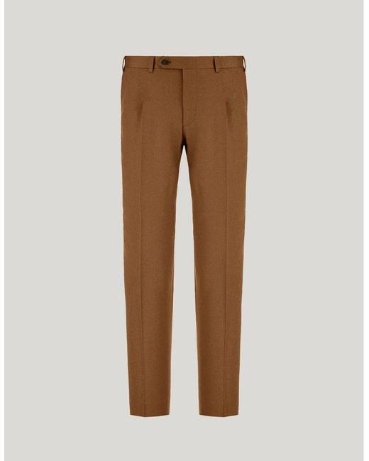 Canali Brown Sand Travel Wool Flannel Regular-Fit Pants for men