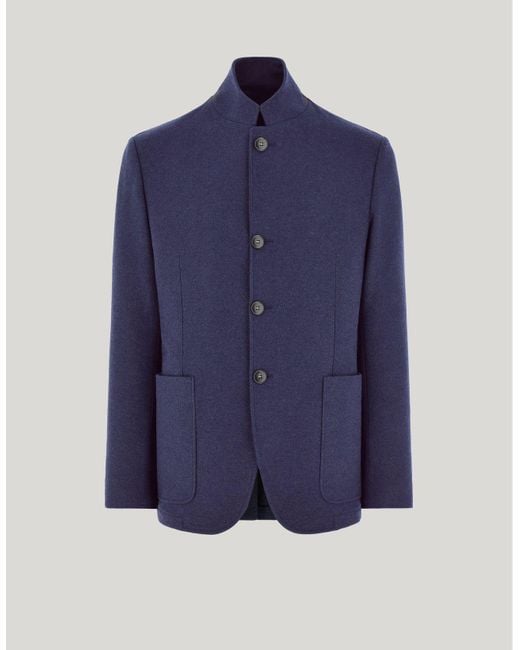 Canali Blaues Sakko Aus Wolle Und Kaschmir Mit Stehkragen in Blue für Herren