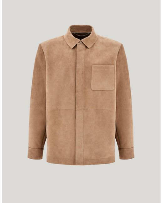 Canali Natural Nuvola Taupe Lambskin Suede Overshirt for men