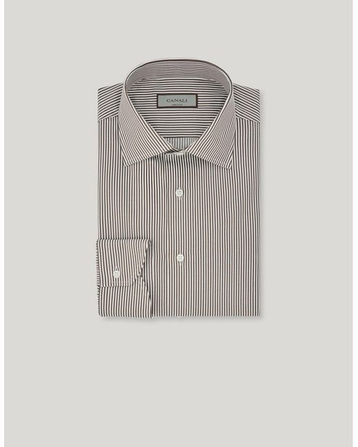 Canali Gray Impeccabile And Striped Cotton Regular-Fit Shirt for men