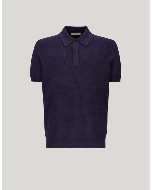 Canali Poloshirt Aus Baumwolle Mit Mikrostruktur in Blue für Herren