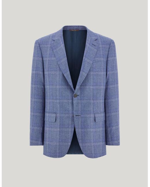 Canali Blue And Silk And Cashmere Regular-Fit Overcheck Jacket for men