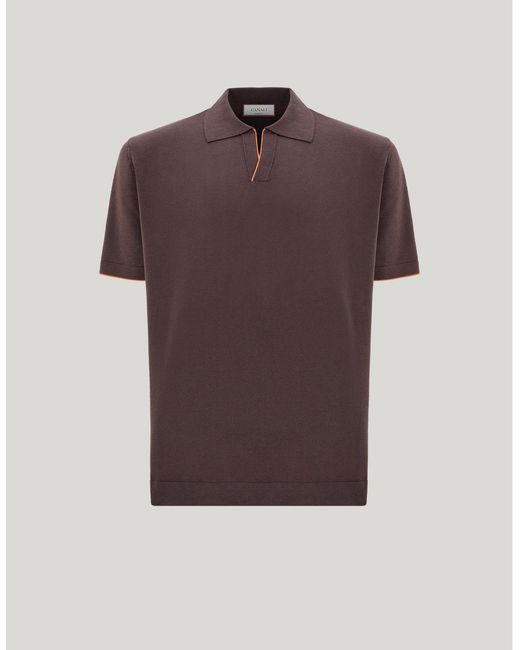 Canali Brown Cotton And Silk Polo Shirt With Contrasting Piping for men