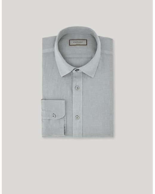 Canali Gray Regular-Fit Garment-Dyed Linen Shirt With Narrow Pointed Collar for men