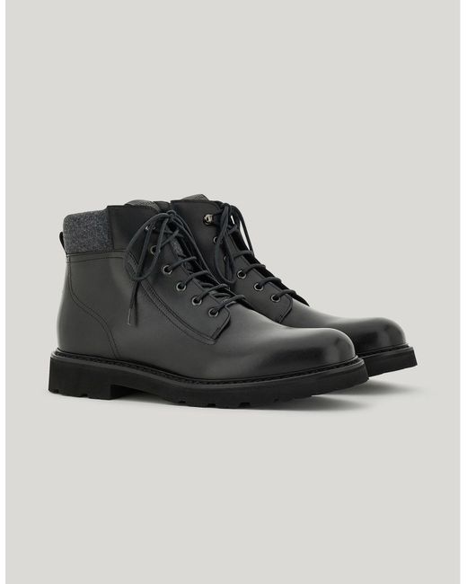 Canali Black Calfskin Ankle Boot With Wool Padded Detail for men