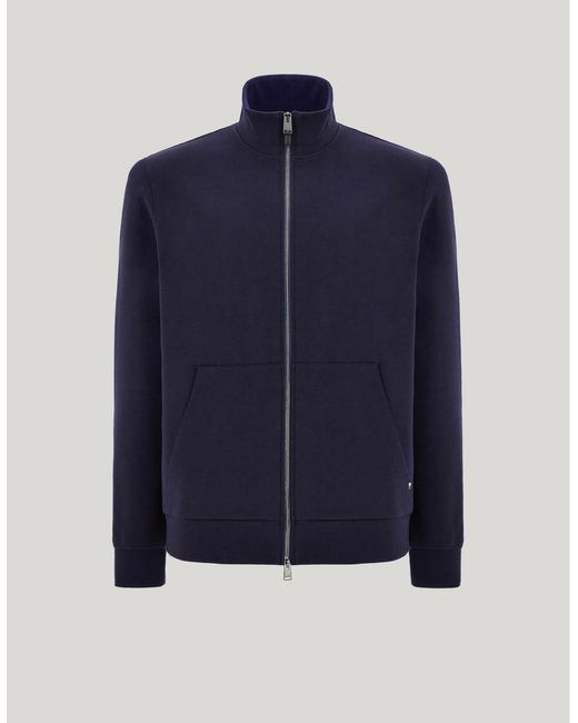 Canali Blue Cotton Blend Zip-Up Sweatshirt With Contrasting Details for men