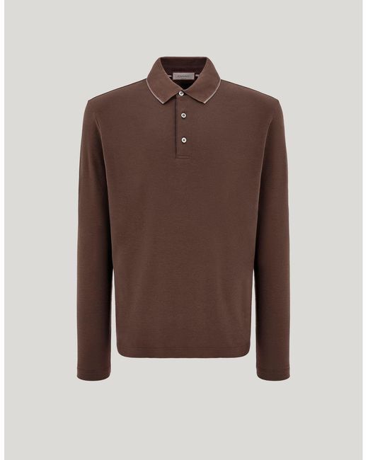 Canali Brown Cotton And Cashmere T-Shirt With Contrasting Edging for men