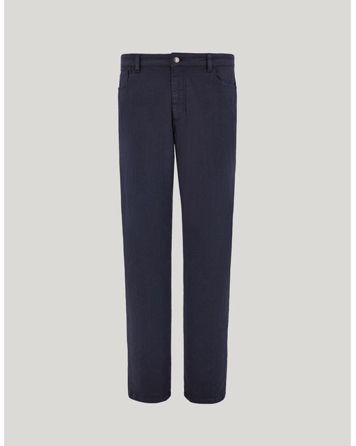 Canali Blue Regular Fit Five Pocket Denim Cotton Pants for men