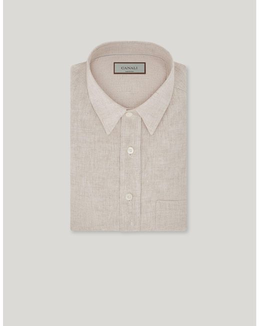 Canali White Relaxed Fit Linen Shirt With Breast Pocket for men
