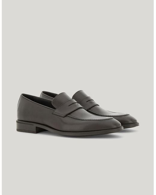 Canali Brown Dark Calfskin Penny Loafers for men