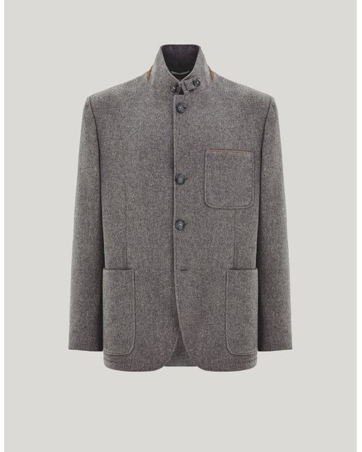Canali Gray Bruma Single-Breasted Cashmere Jacket With Suede Details for men