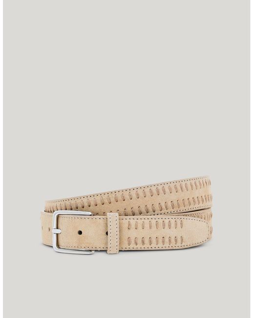 Canali Natural Suede Belt With Decorative Vertical Topstitching for men