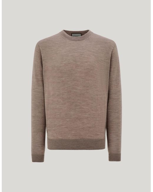 Canali Natural Nuvola Extra-Fine Merino Wool Seamless Crew Neck Hazelnut for men