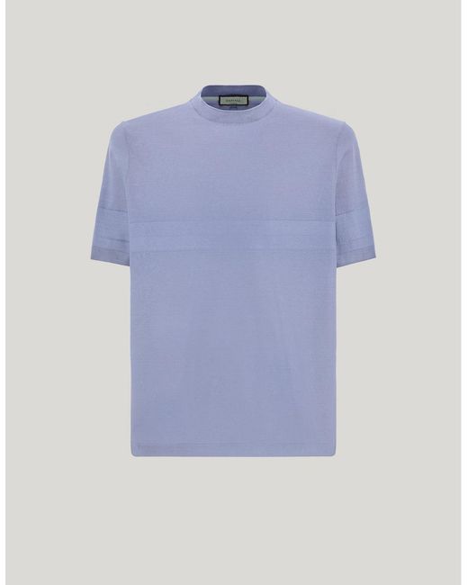 Canali Blue Air Force Cotton Short-Sleeved T-Shirt With Contrasting Detail for men