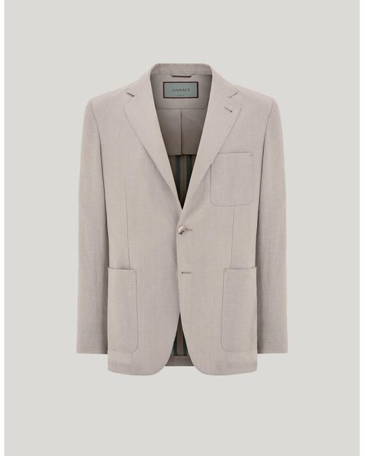 Canali Gray Regular Fit Twill Wool And Linen Jacket for men