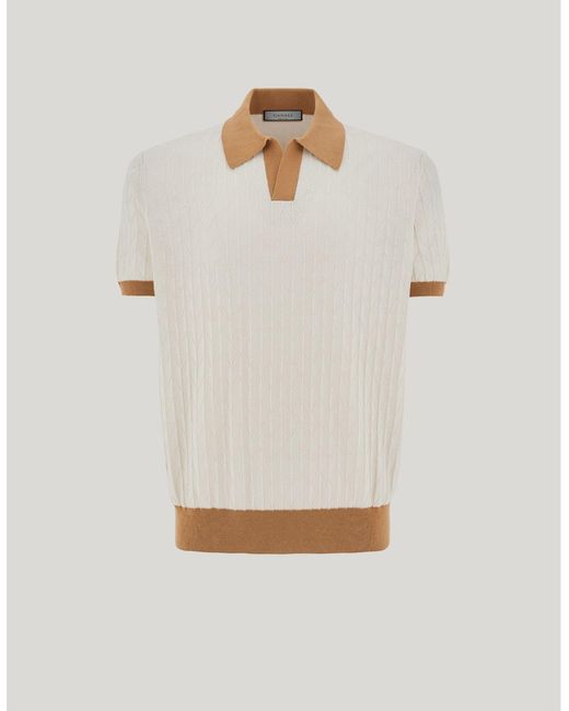Canali White Off- Cotton And Silk Polo Shirt With Macro-Structured Texture for men