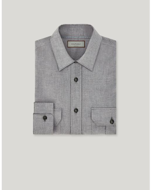 Canali Gray Relaxed Fit Light Melange Cashmere And Cotton Blend Casual Shirt for men