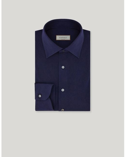 Canali Blue Midnight Regular-Fit Stretch Cotton Shirt for men