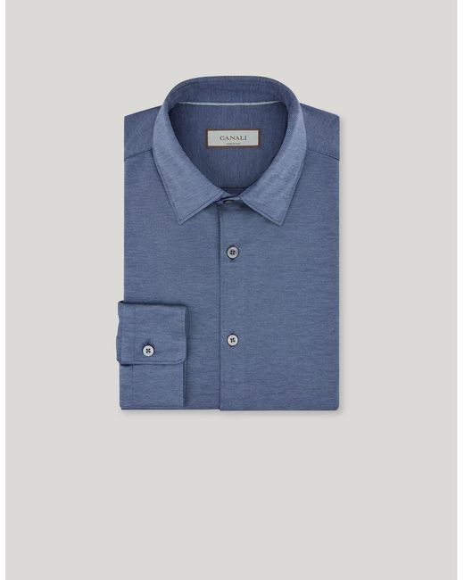 Canali Blue Casual Air Force Regular Fit Cotton And Lyocell Jersey Shirt for men