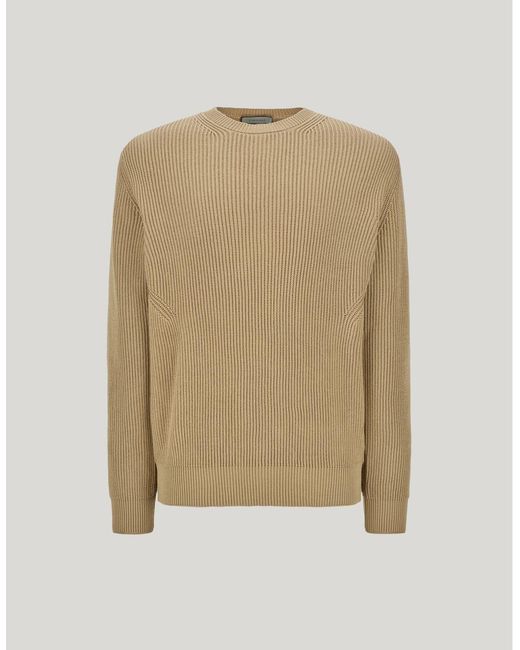 Canali Natural Ochre Structured Cotton Blend Crew Neck for men