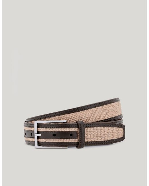 Canali Brown Raffia Belt With Contrasting Leather Trim And Edge for men