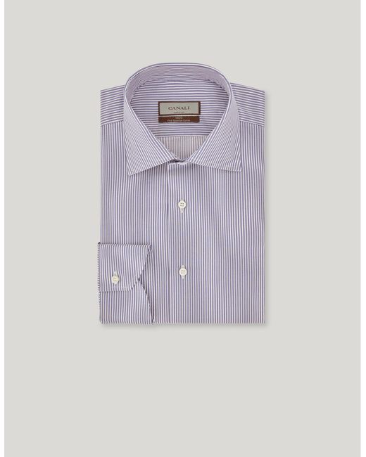 Canali Purple And Striped 140/2 Cotton Regular-Fit Formal Shirt for men