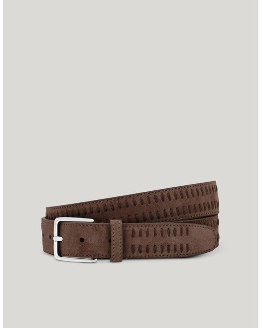 Canali Brown Suede Belt With Decorative Vertical Stitching for men