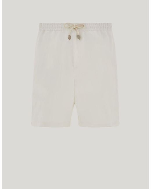 Canali White Linen And Silk Bermuda Shorts With Drawstring for men