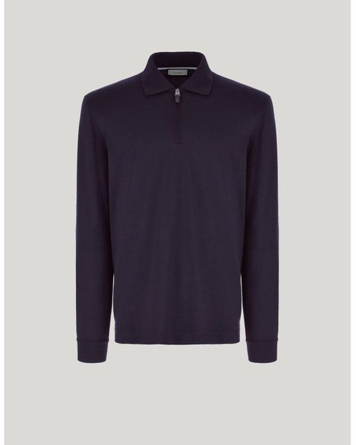 Canali Blue Impeccabile Dark Pure 120's Wool Polo Shirt for men